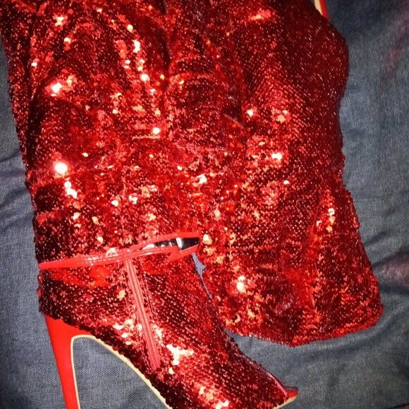 " ESSENTIAL ELEGANCE "Over The Knee High Boots Sequins Peep Toe ( BRAND NEW!!!!! - Picture 6 of 7